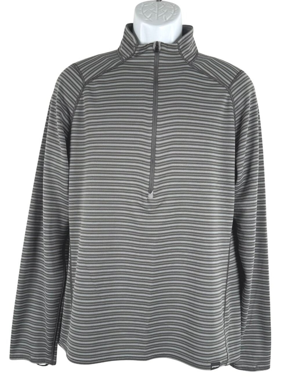 Patagonia Capilene 3 Midweight Zip Neck Pullover Mens Large Gray Striped TP-3918